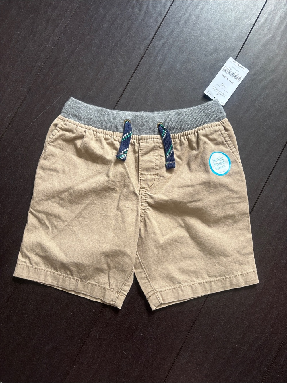 Carter's Khaki Shorts with Gray Waistband and Navy Drawcord